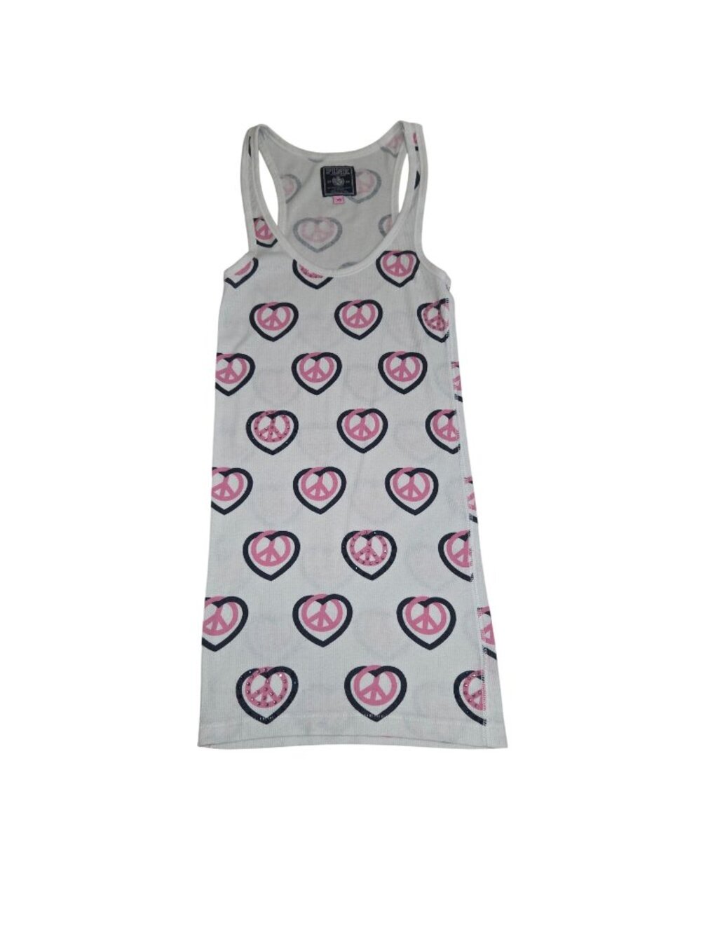 Victorias Secret Pink XS Tank Top Peace Heart Print White Pink Navy 2769